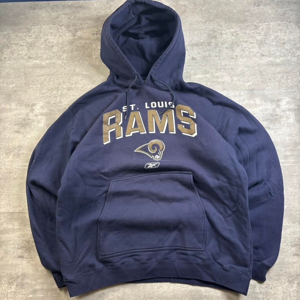 Reebok Hoodie Mens Large Navy St Louis Rams NFL Vintage Y2K Pullover